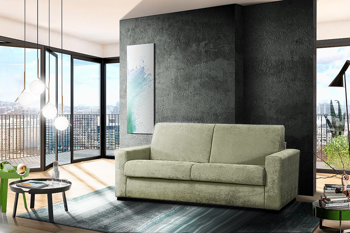 Divano letto Denali, 3 posti sfoderabile, finitura Agave