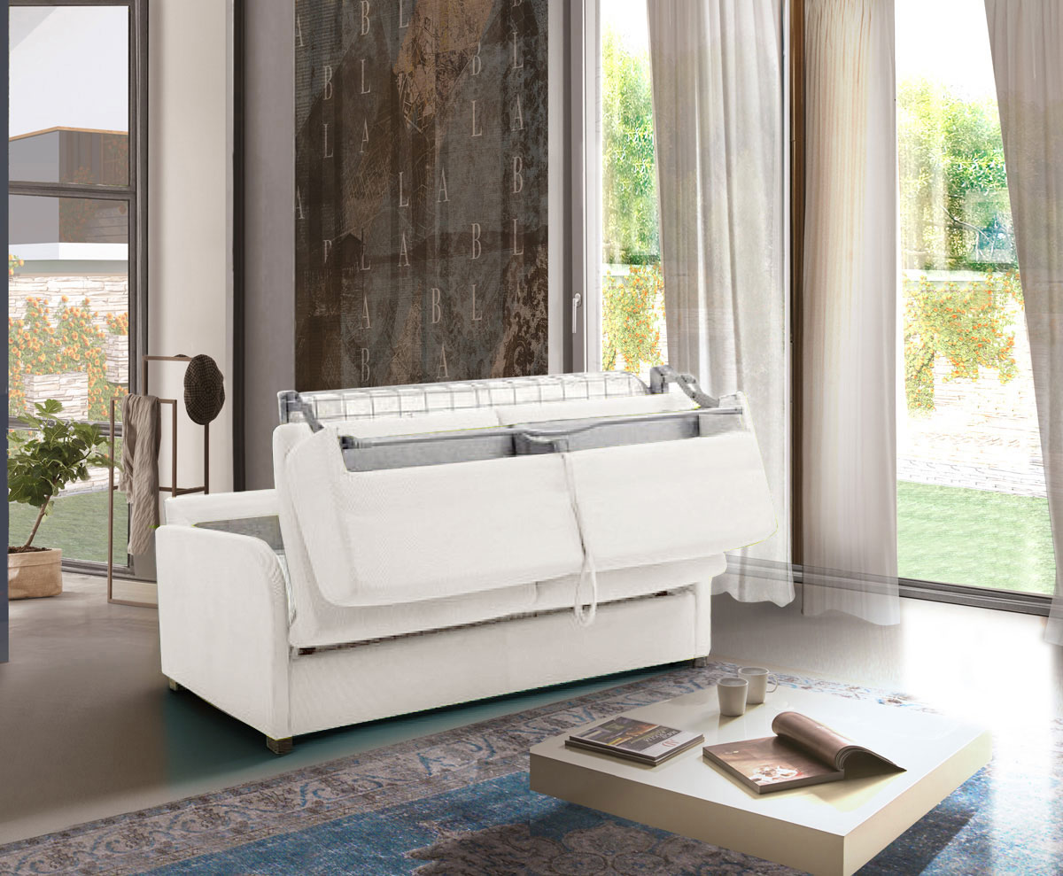 Divano letto Charlie Latte, 3 posti 