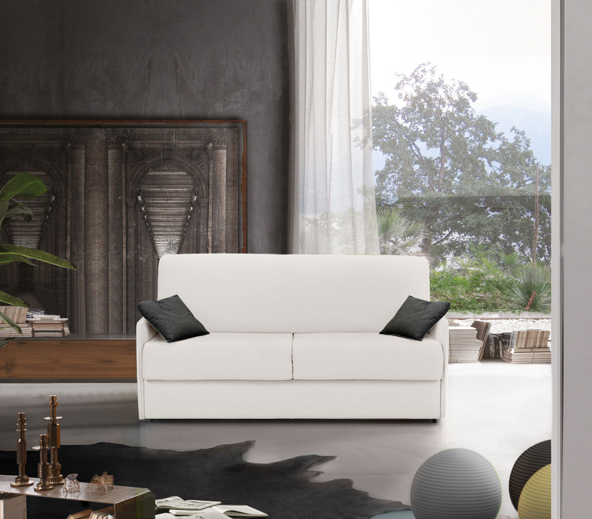 Divano letto Charlie Latte, 3 posti 