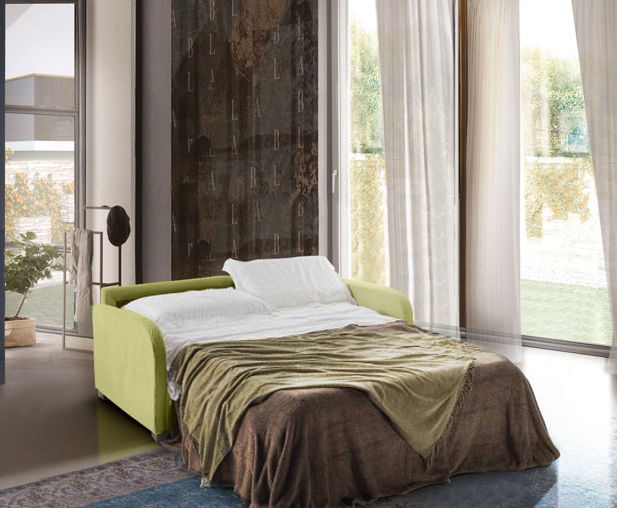 Divano letto Charlie a 3 posti, finitura tessuto Prato