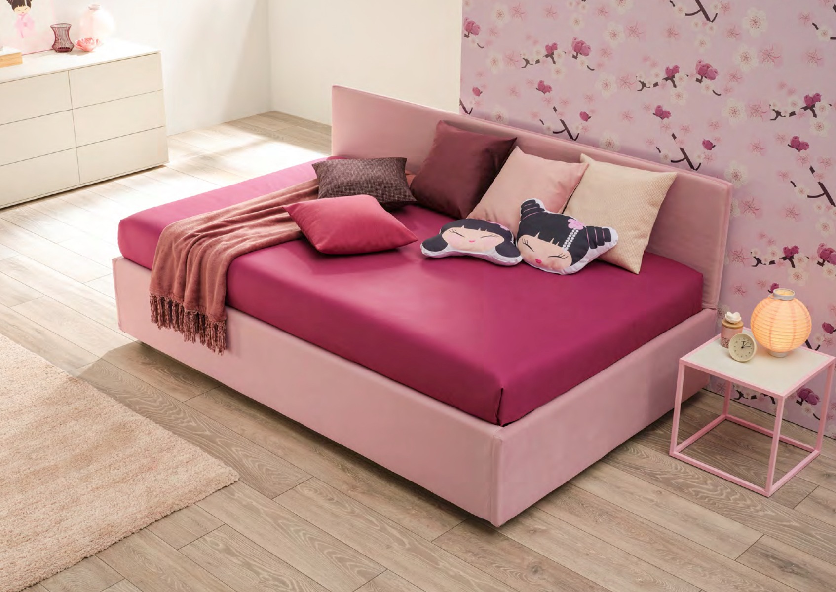 Divano letto imbottito Tango Moretti Compact, 1 piazza e mezza, Flamingo velvet