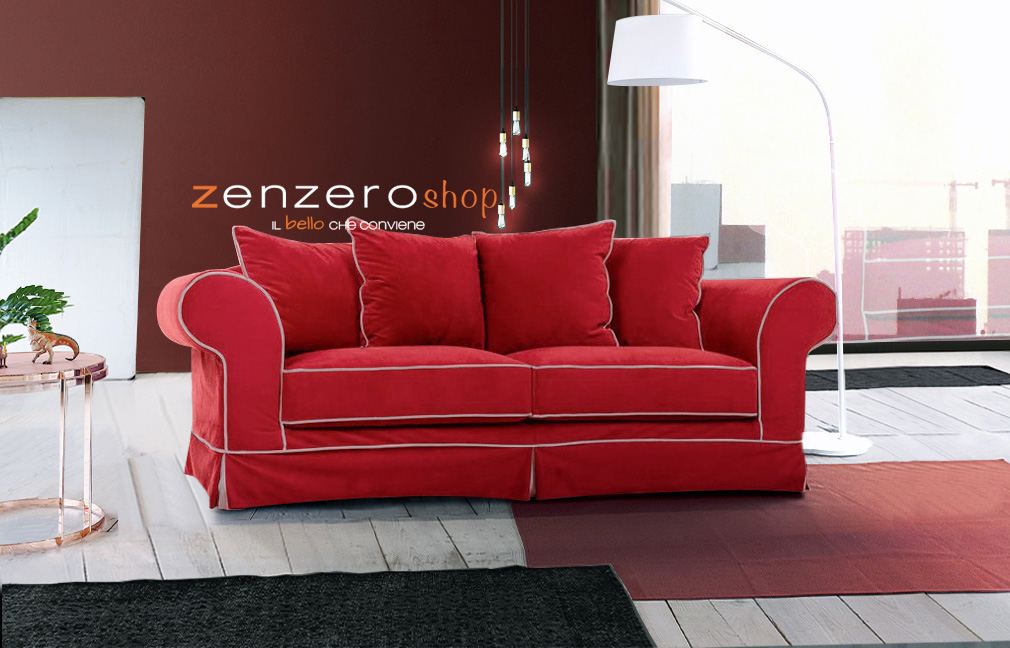 Divano moderno Broad a 3 posti, finitura Rossa, made in Italy