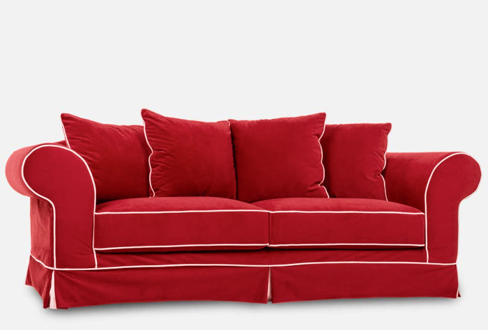 Divano moderno Broad a 3 posti, finitura Rossa, made in Italy