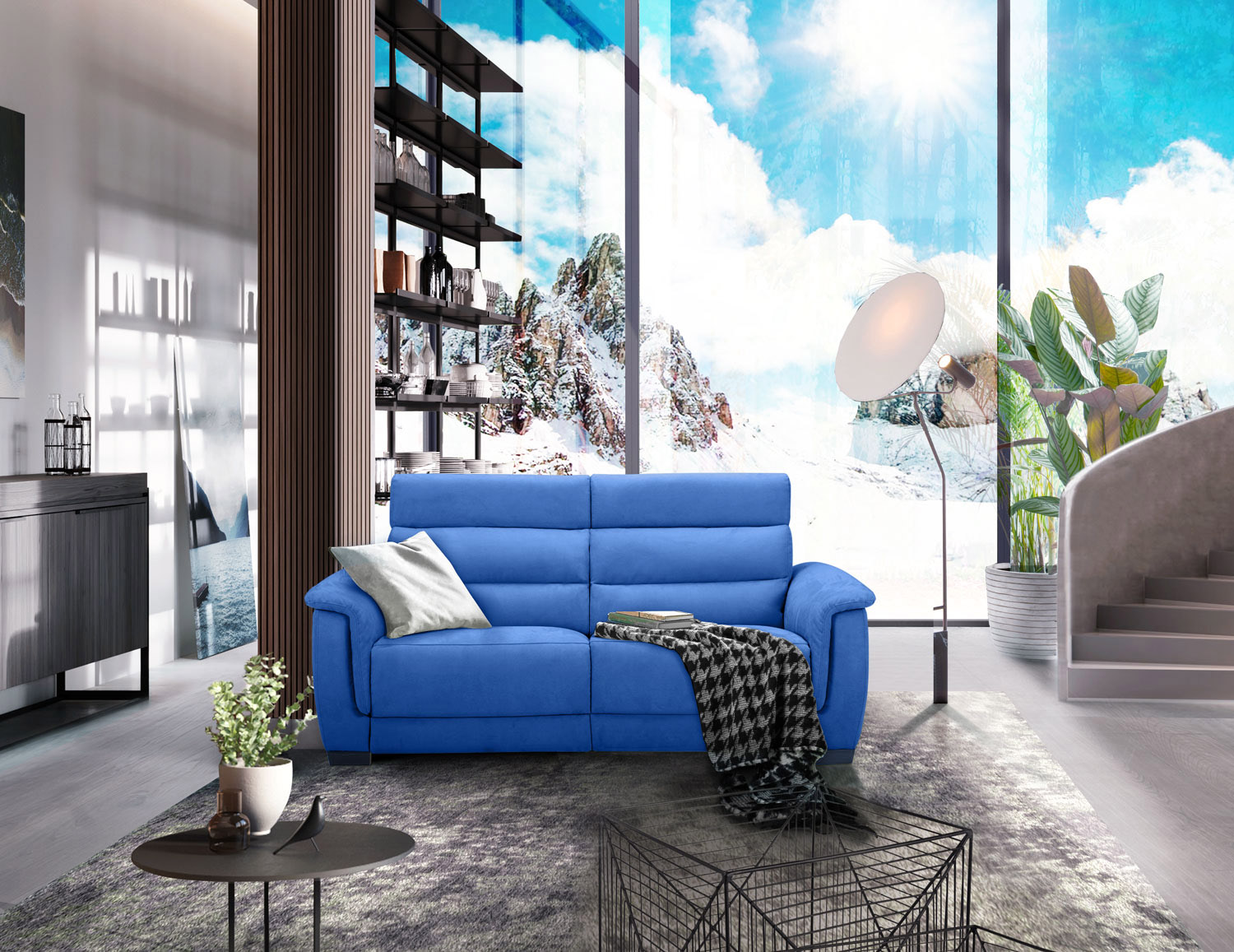 Divano Vale blu Tempesta, divano moderno a due posti