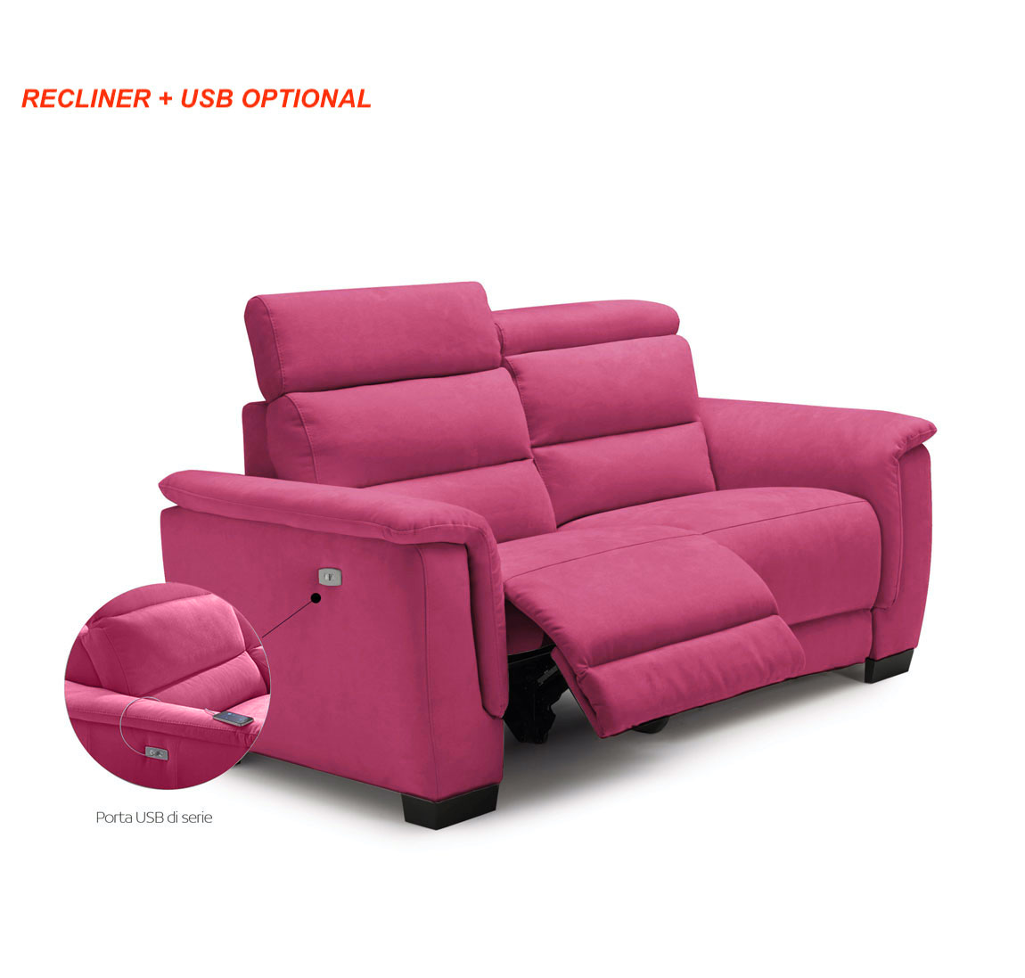 Divano Vale rosa Lampone, divano moderno a due posti