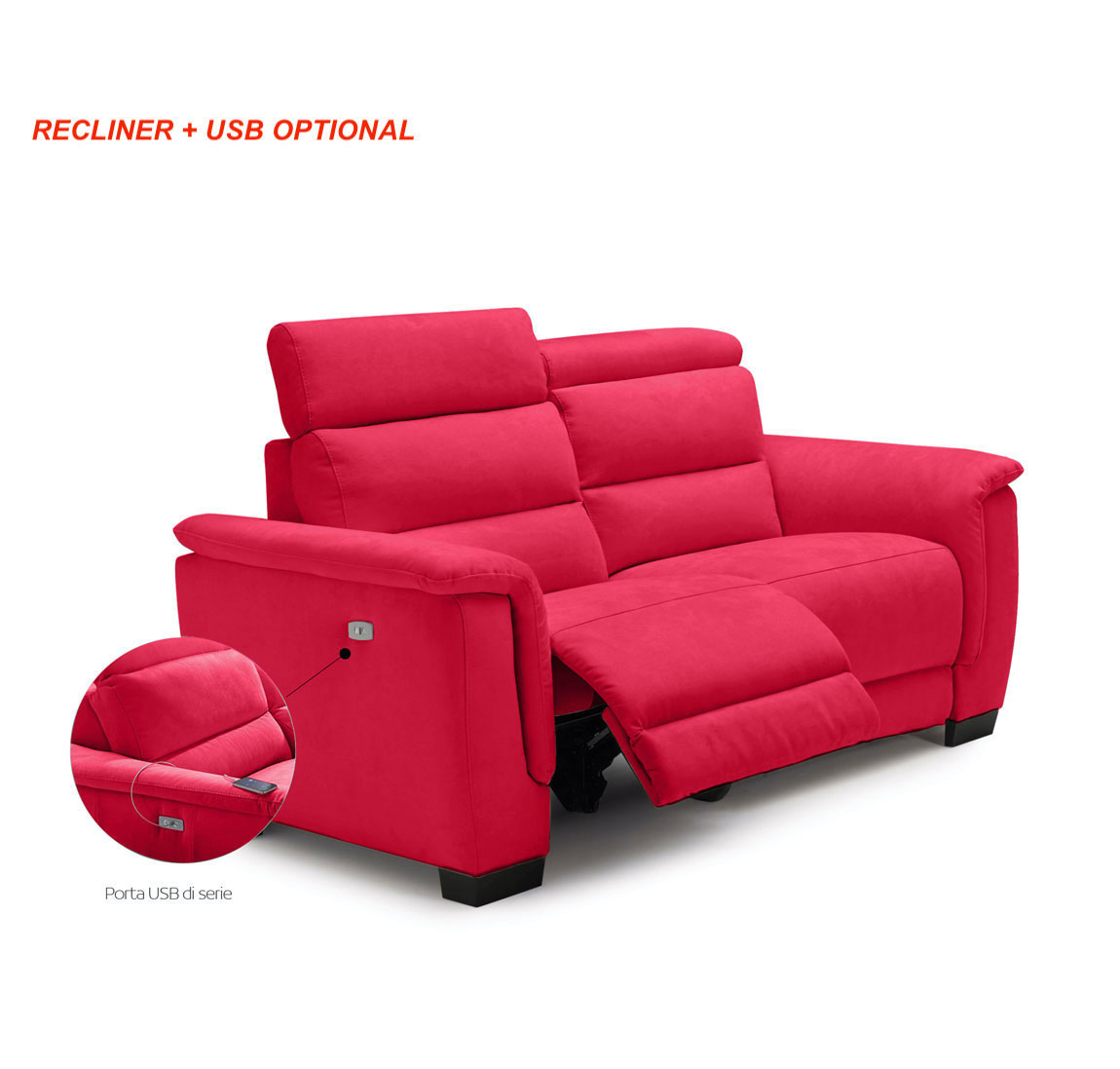 Divano rosso fragola Vale, divano moderno 2 posti