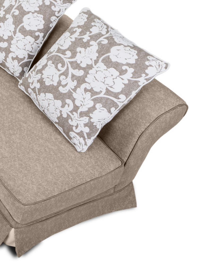 Divano moderno Nanga a 4 posti angolare,  color avorio e bordini castagno, made in Italy