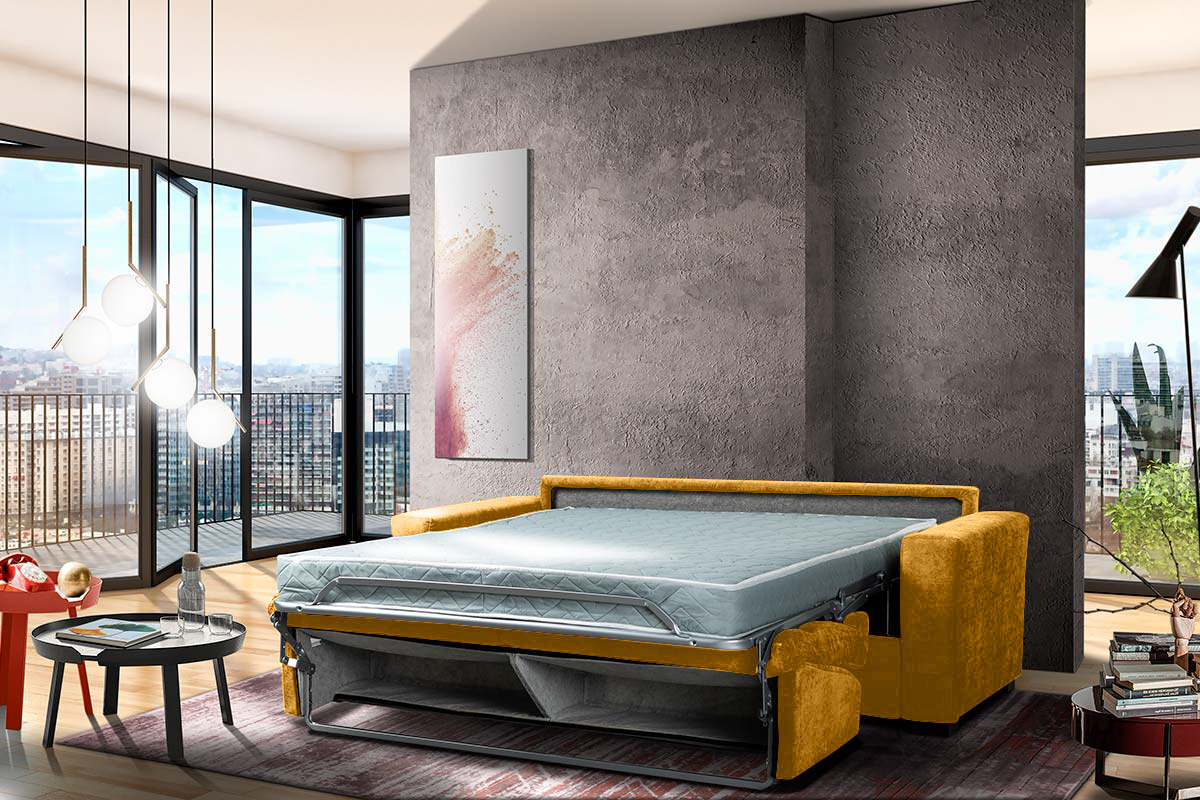 Divano letto 3 posti Giallo grano, sfoderabile