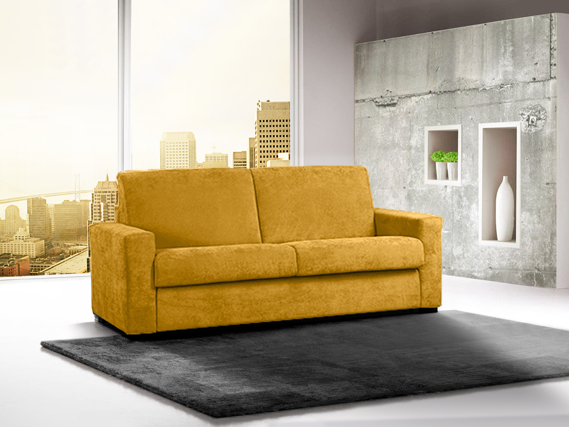 Divano letto 3 posti Giallo grano, sfoderabile