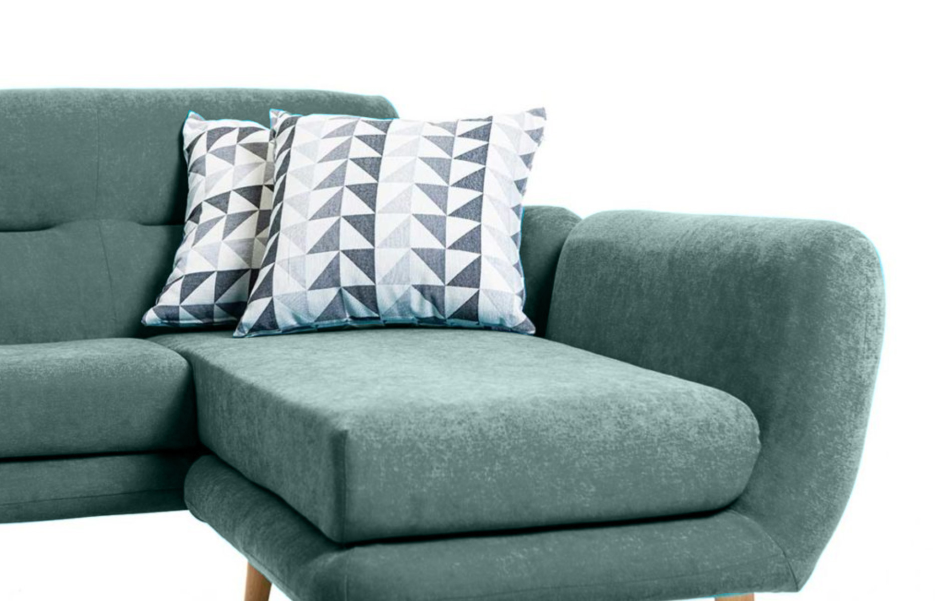 Divanetto moderno Manaslu con gambe in legno, 3 posti angolare