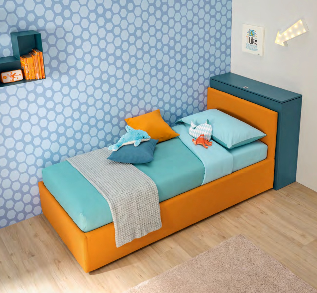 Divano letto imbottito Delta Moretti Compact, tessuto Mango