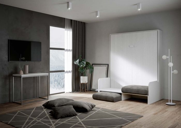 Letto Slide a scomparsa Sofà matrimoniale, color Bianco frassino