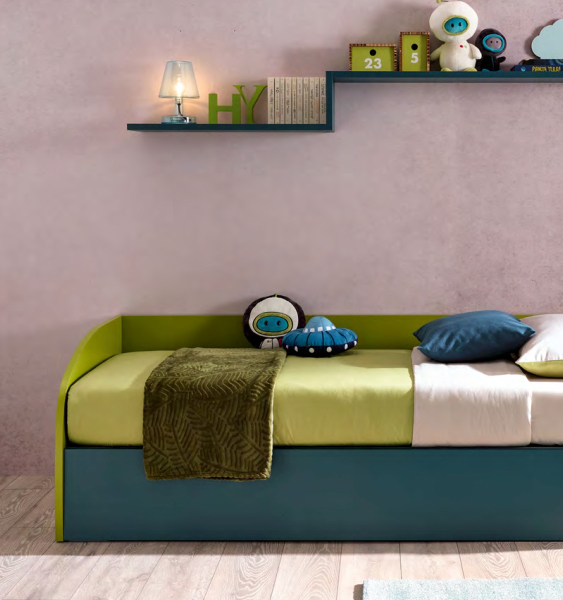 Divano letto Sail Moretti Compact con contenitore, Pavone e Oliva