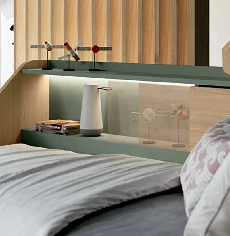 Divano letto con secondo estraibile, Rovere nordico e Agave, L.199