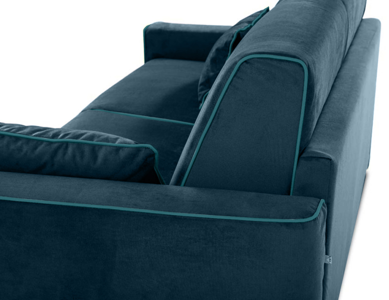 Divano letto Everest a 3 posti, in tessuto sfoderabile, colore Blu notte con filetto color Turchese