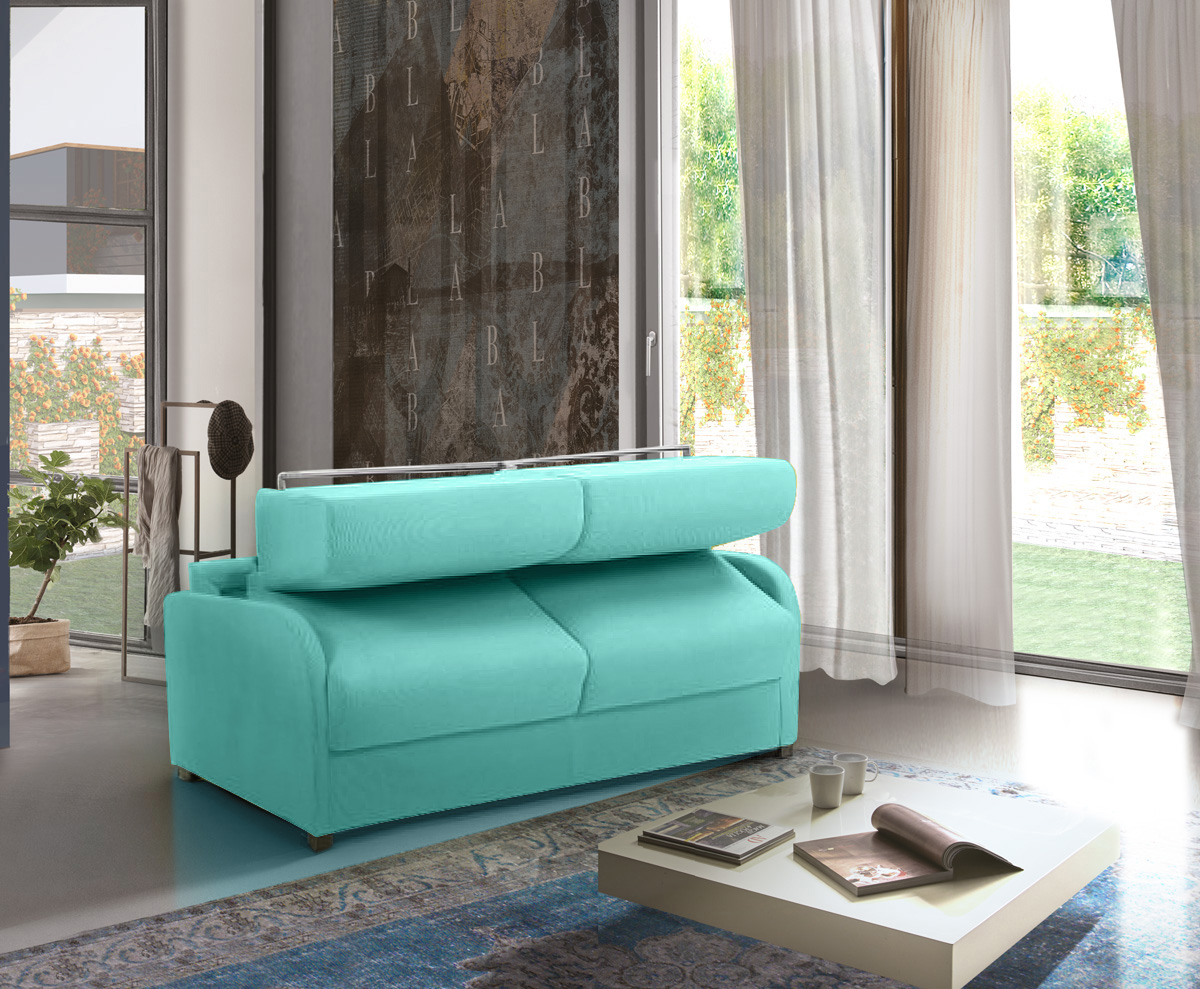 Divano letto 3 posti Charlie, finitura tessuto Cielo
