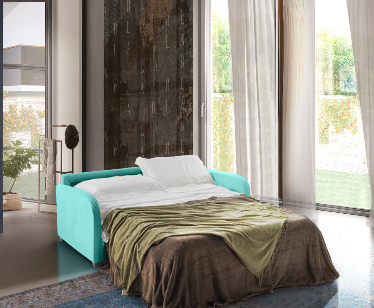 Divano letto 3 posti Charlie, finitura tessuto Cielo