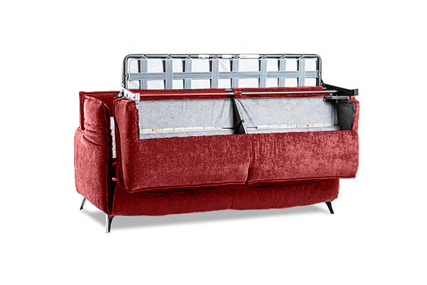 Divano letto K2 in tessuto sfoderabile Amaranto, 2 posti