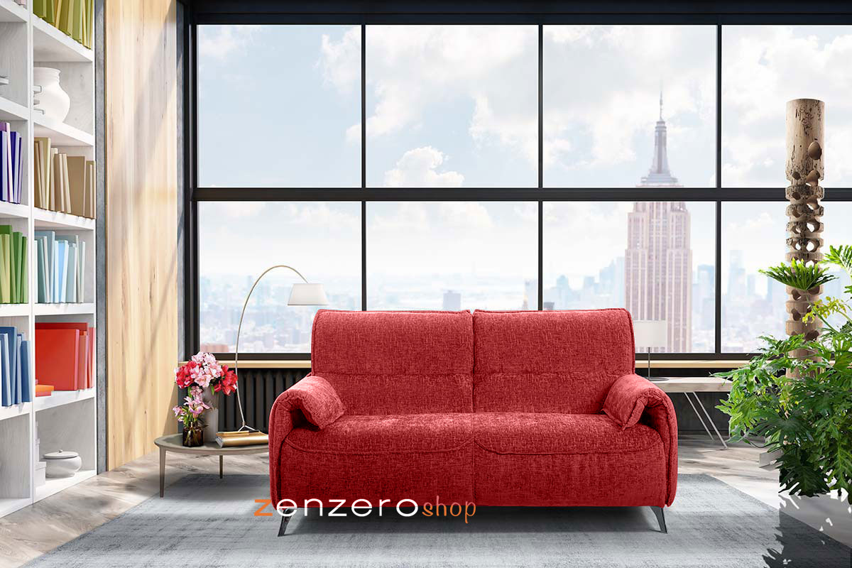 Divano letto K2 in tessuto sfoderabile Amaranto, 2 posti