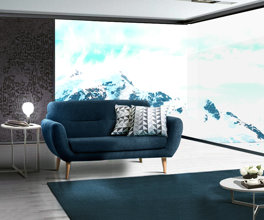 Divano moderno 2 posti in tessuto sfoderabile Blu petrolio