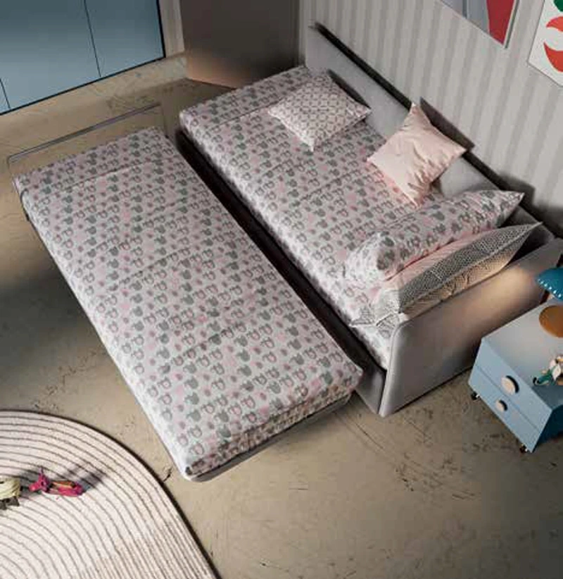 Divano letto con seconda rete estraibile, tessuto Grigio