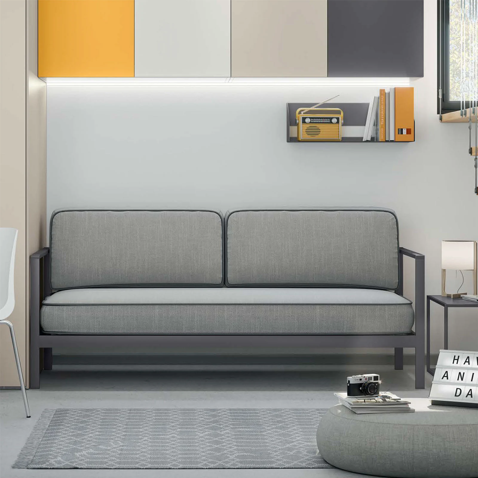 Divano letto Blow per camerette, Antracite e Grigio pietra Zenzero Shop