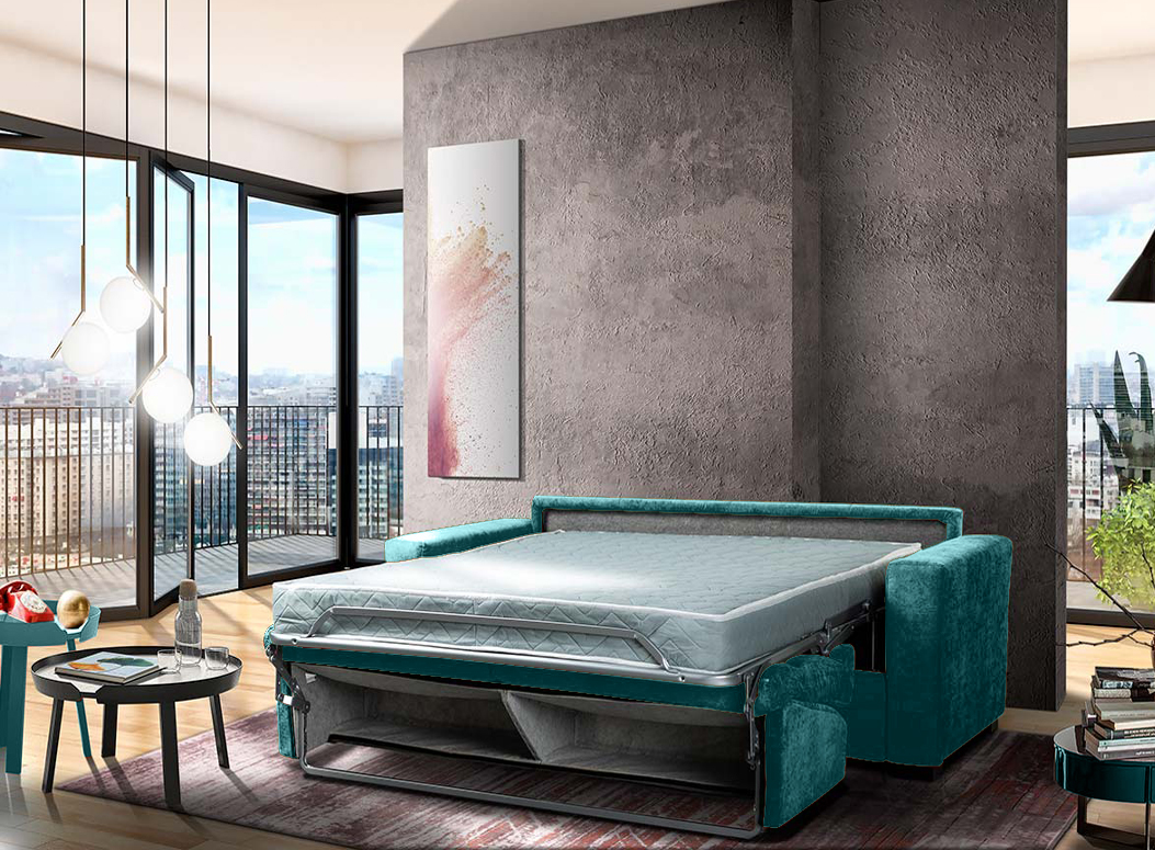 Divano letto 2 posti in tessuto Verde acqua