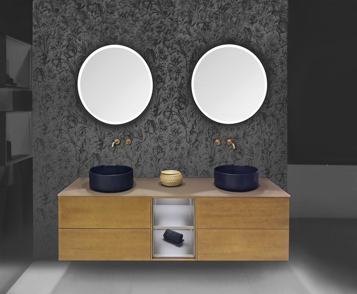 Mobile doppio lavabo sospeso, finitura Bronzo anticato e satinato Terra