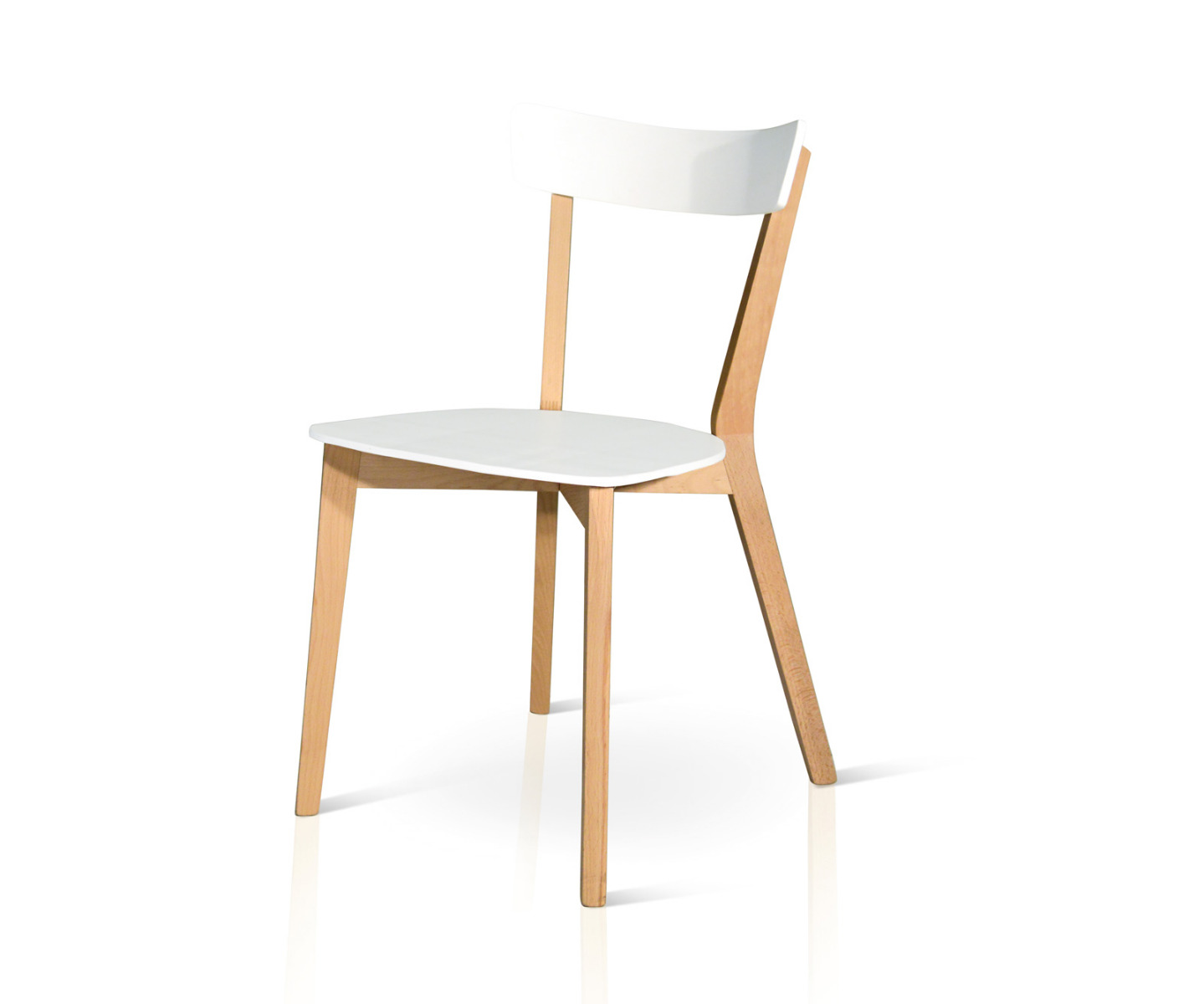 Sedia moderna con seduta in legno bianco e gambe in rovere