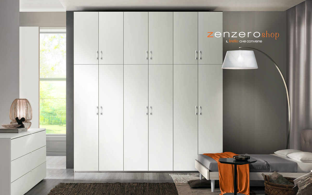 Armadio H.291 con 12 ante battenti  in finitura Bianco opaco