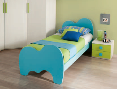 Letto singolo con testata e pediera Elefantino in finitura Turchese LACCATO