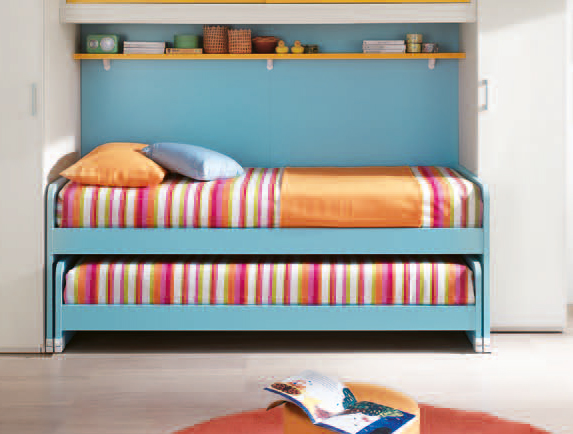 Letto singolo con secondo ad estrazione in finitura Turchese LACCATO