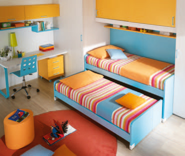 Letto singolo con secondo ad estrazione in finitura Turchese LACCATO