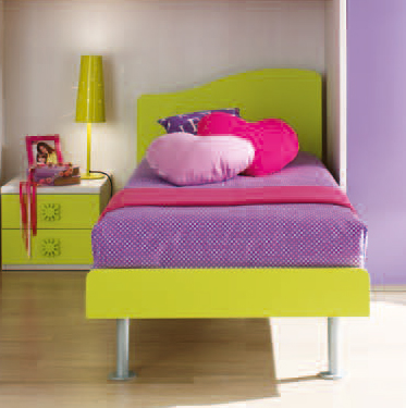Letto singolo con testata onda in finitura Verde acido LACCATO