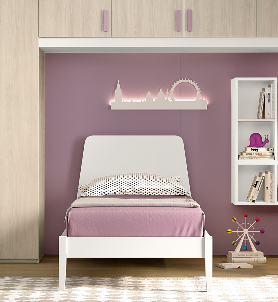 Letto singolo con testata squdrata in finitura Bianco