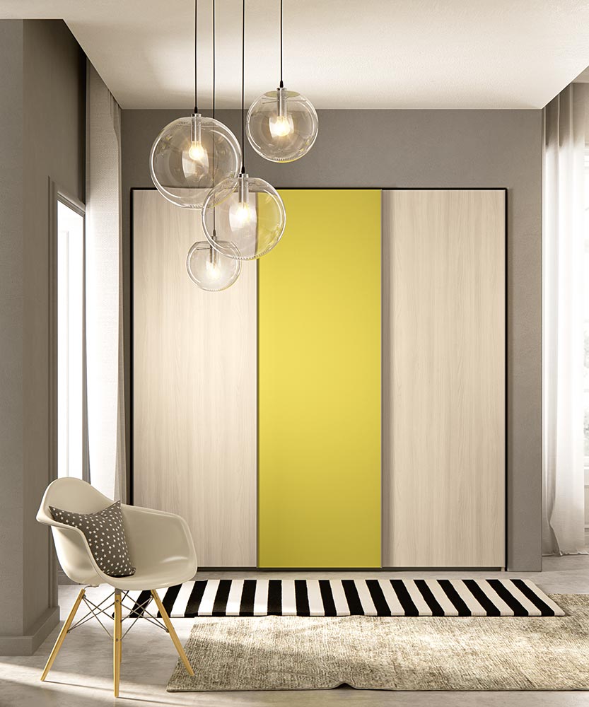 Armadio scorrevole a 3 ante in Olmo e Lime LACCATO