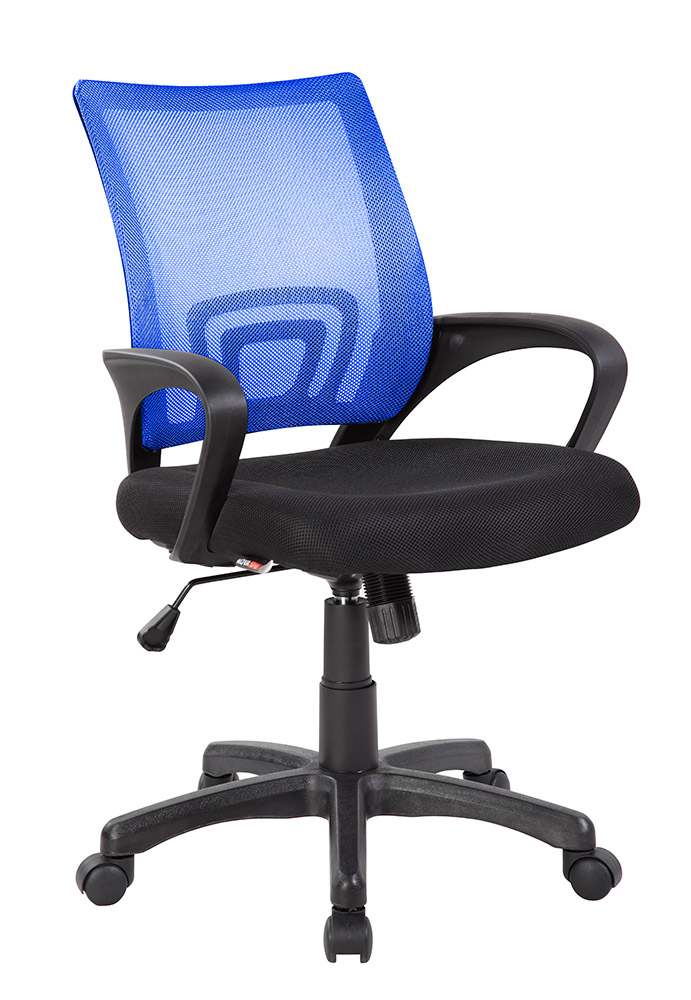 Poltrona operativa da ufficio con schienale rettangolare e braccioli, Blu e Nera 