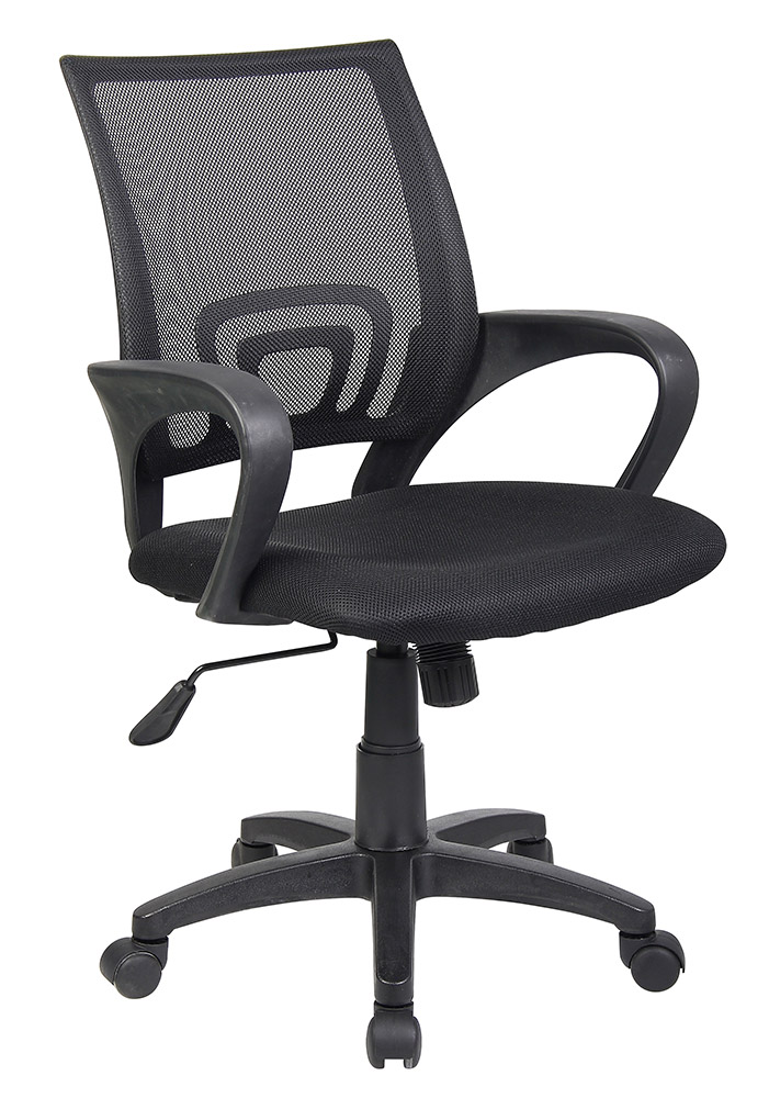 Poltrona operativa da ufficio con schienale rettangolare e braccioli, Nera