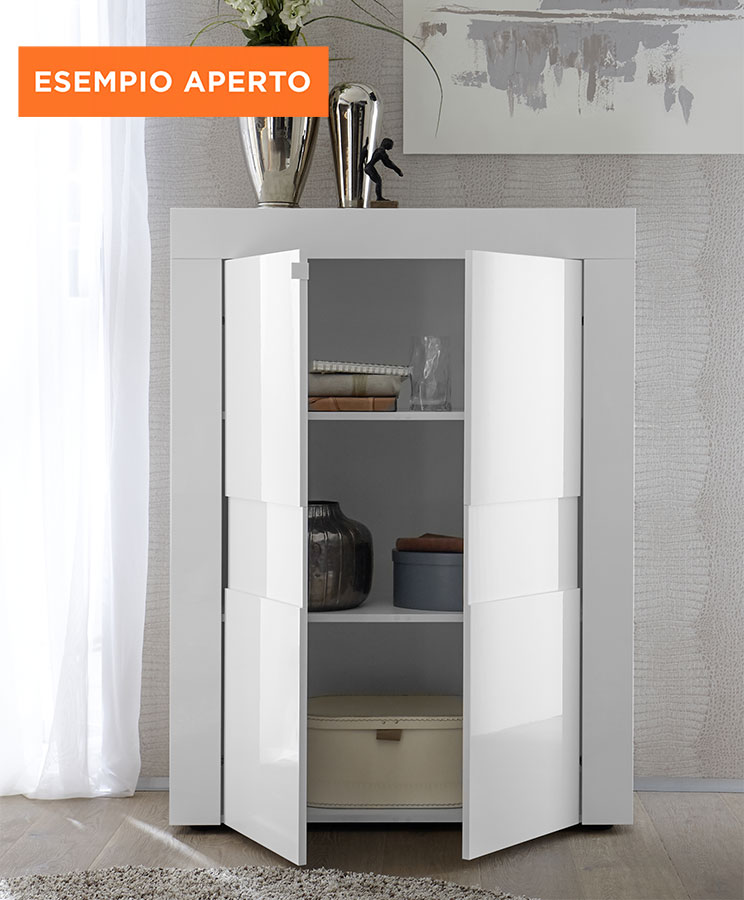 Madia di Design a 2 ante Alta, Bianco Lucido
