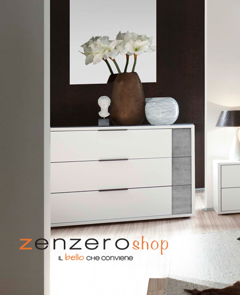 Comò design moderno 3 cassetti, finitura Bianco Opaco e Beton