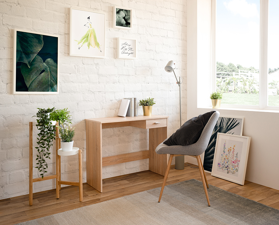 Scrivania con cassetto in finitura rovere