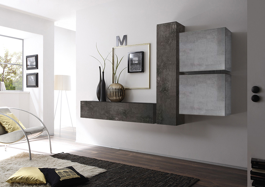 Parete attrezzata moderna di design, in Ossido e Beton - 244x169 cm