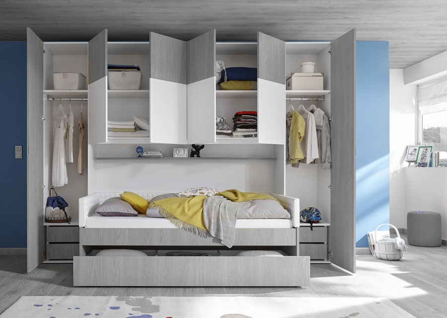 Conveniente Armadio a ponte a 6 ante battenti bianco opaco e grigio