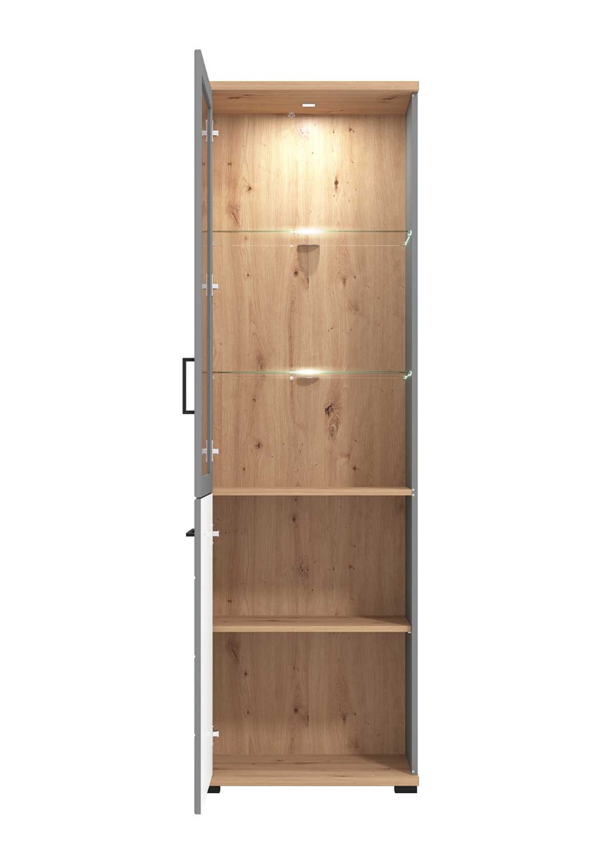 Vetrina stretta 2 ante, finitura Rovere e Grigio grafite