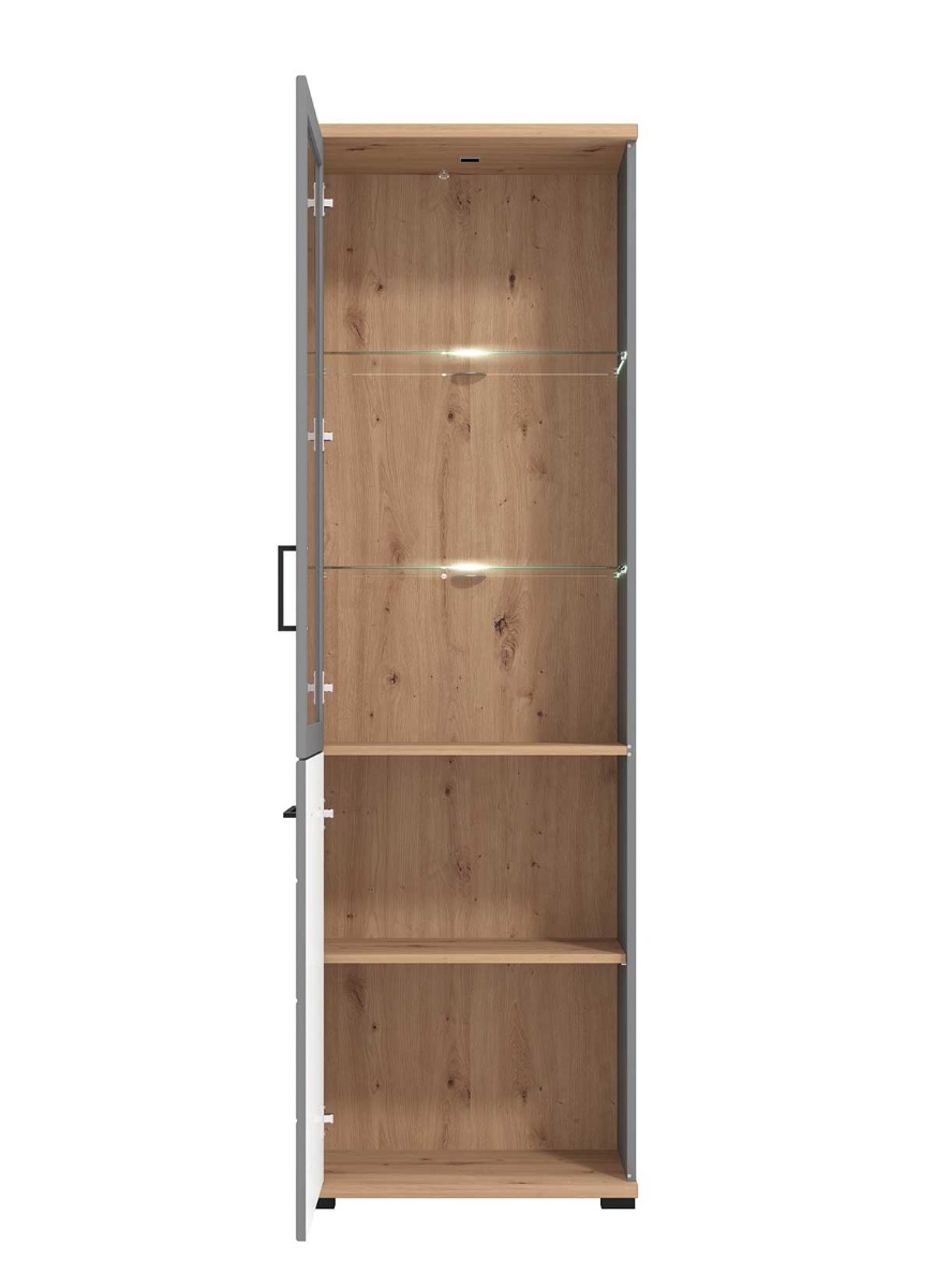 Vetrina stretta 2 ante, finitura Rovere e Grigio grafite
