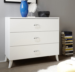 Set zona notte con Comò e 2 comodini, Bianco opaco