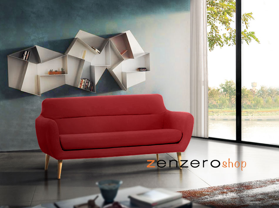 Divanetto moderno Elbrus con gambe in legno, 2 posti maxi, finitura Rossa