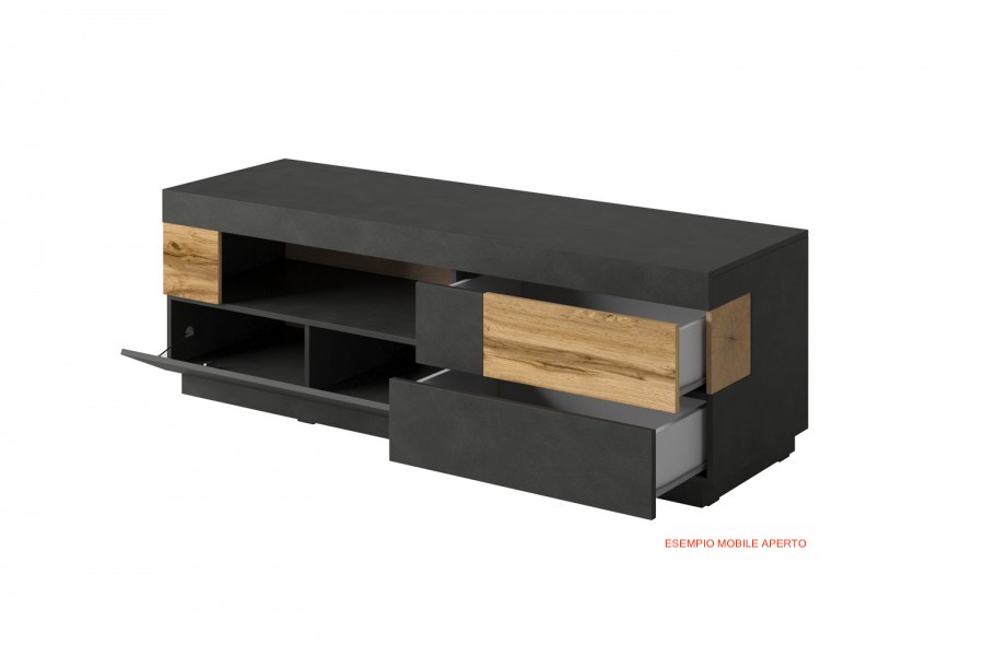 Salotto moderno, colore rovere naturale e bianco lucido 