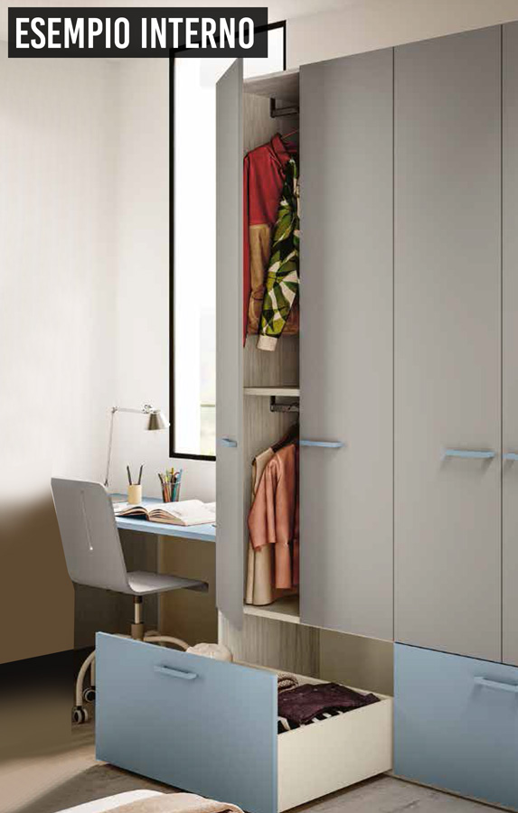 Armadio per camerette con 1 anta 3 cassetti, Rosa confetto