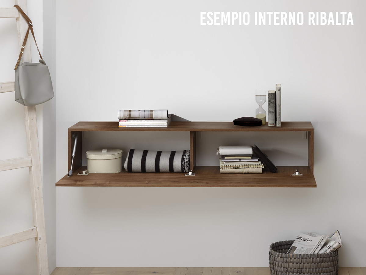 Parete attrezzata moderna, 6 ante battenti, finitura Nero frassinato